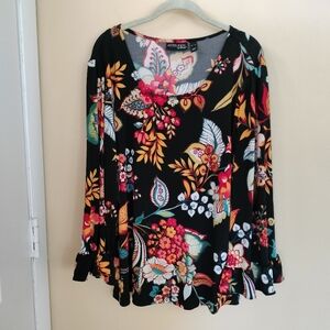 Attitudes By Renee Tropical floral long sleeves XL shirt Stretch office Travel